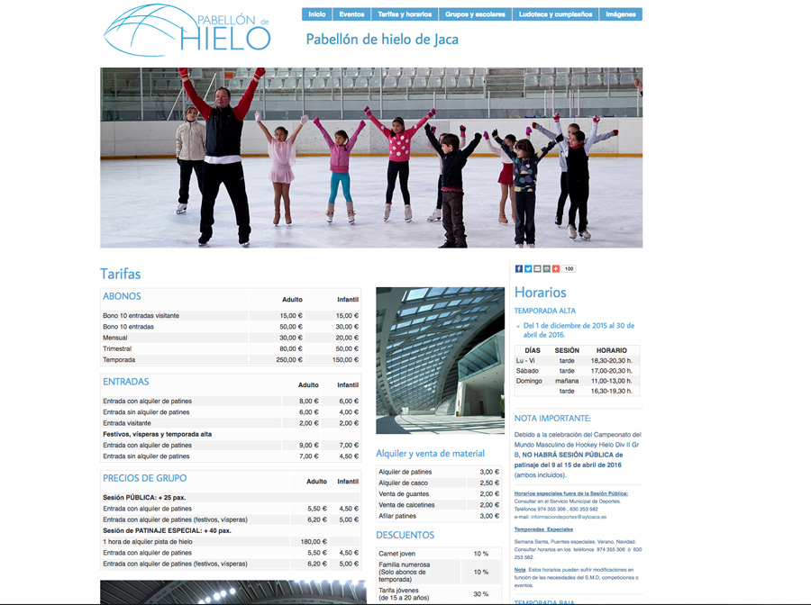 Web del Pabellón de Hielo de Jaca