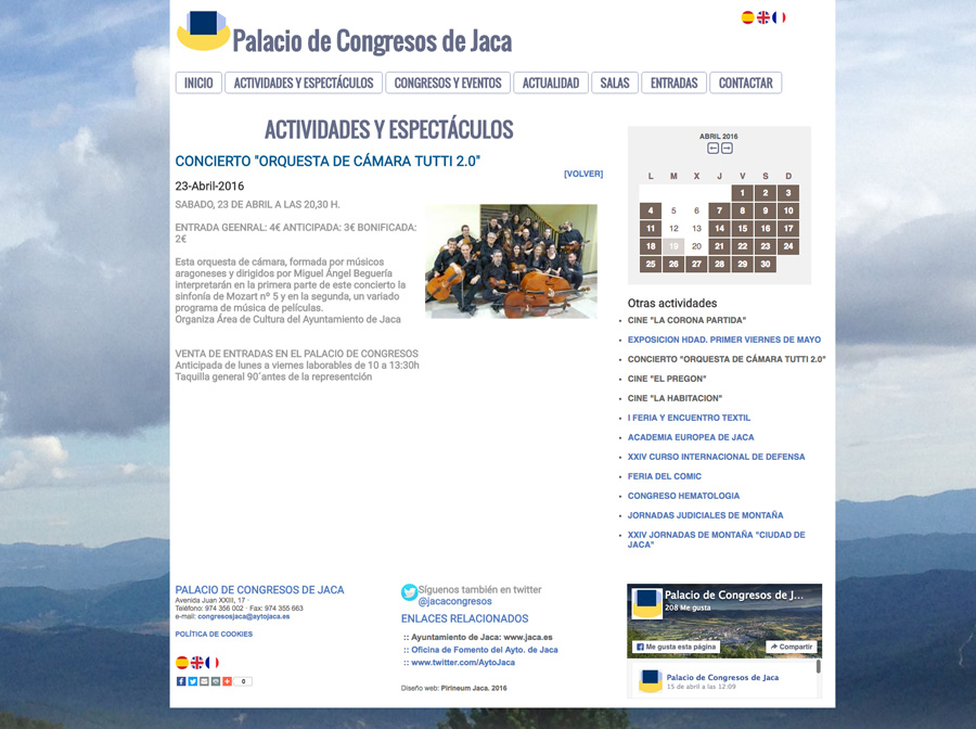 Web del Palacio de Congresos de Jaca: renovada y responsive