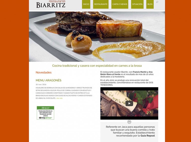 Web del Restaurante Biarritz de Jaca