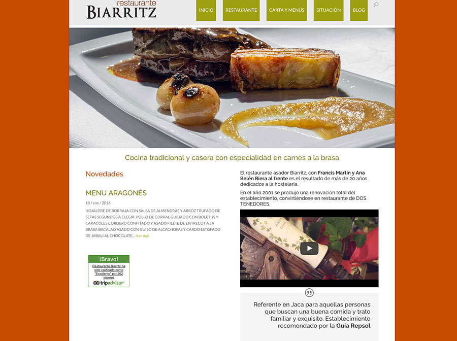 Web del Restaurante Biarritz de Jaca