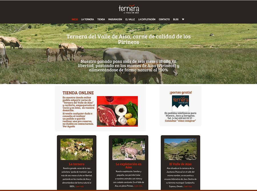 Durante varios meses de 2016 hemos estado trabajando con los responsables de “Ternera del Valle de Aísa” para poner en marcha su web y tienda online para su carne (www.terneravalledeaisa.es). Ya en funcionamiento, pero todavía en proceso de desarrollo, esta web es el resultado de un proyecto enmarcado en el Programa de Emprendimiento Agroalimentario de Aragón del Instituto Aragonés de Fomento.