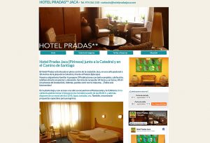 Web sencilla para Hotel Pradas Jaca (www.hotelpradasjaca.com), con información general, galería de imágenes y página de reservas.
