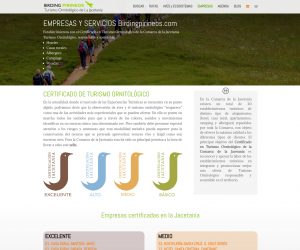 La nueva web www.birdingpirineos.com es una completa guía práctica de ornitología en la Jacetania, en español e inglés, muy visual y accesible desde todo tipo de dispositivos. En la misma se puede encontrar un archivo con ecosistemas y más de 200 especies de aves, 14 rutas señalizadas por la comarca, un directorio de establecimientos certificados en turismo ornitológico y un blog y agenda de actividades ornitológicas,