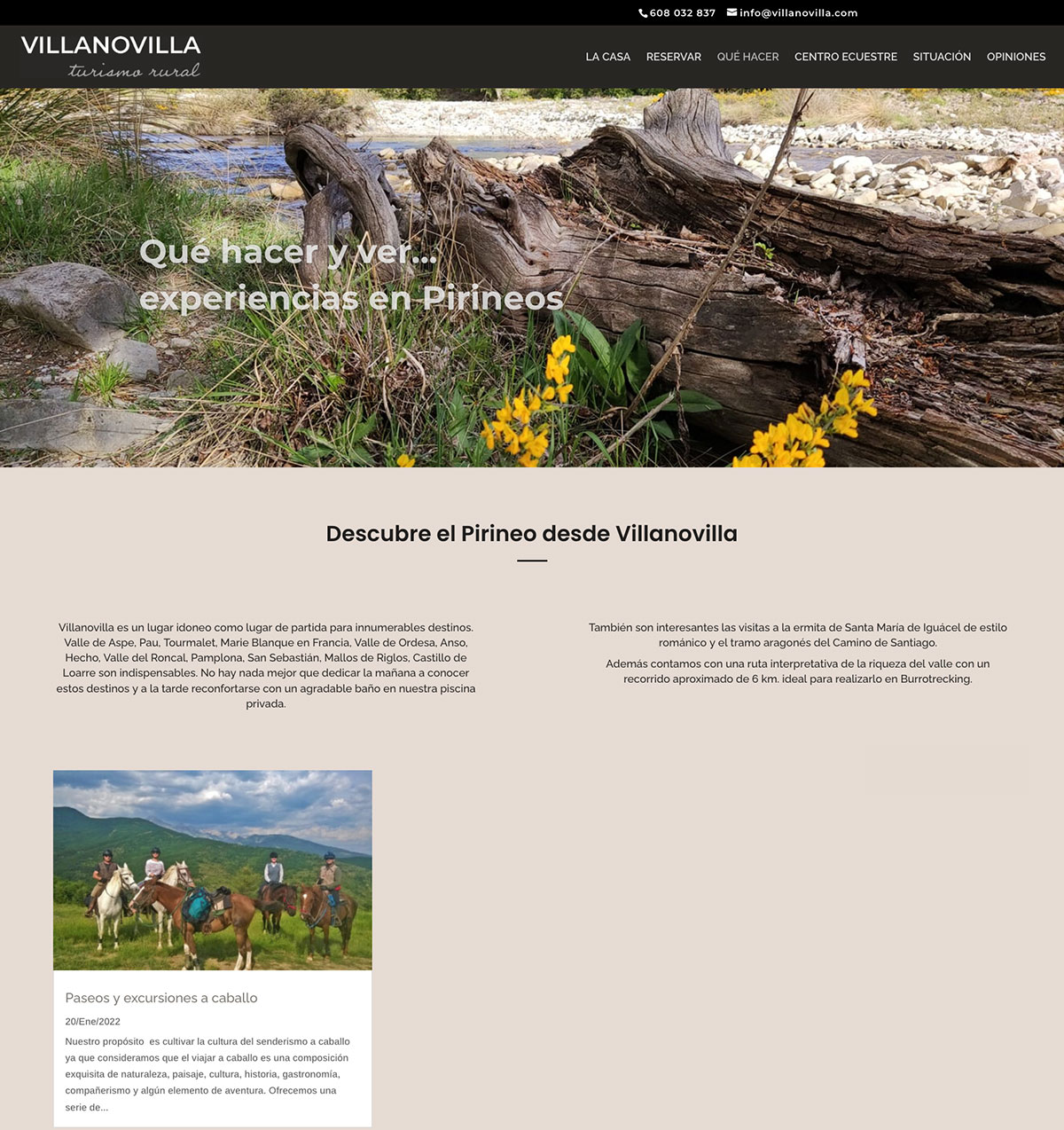 Diseño de web de turismo rural para casa con encanto en Villanovilla (Pirineos) e integración de calendario de reservas. Una espectacular casa rural en un entorno privilegiado a 10 minutos de Jaca y a 20 de las pistas de esquí.