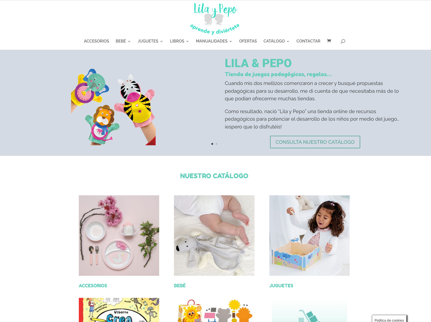 Diseño de web y comercio electrónico en WordPress de la empresa Lila & Pepo de Jaca, con pago con tarjeta y envío.</p>
<p>Ver https://www.lilaypepo.com/